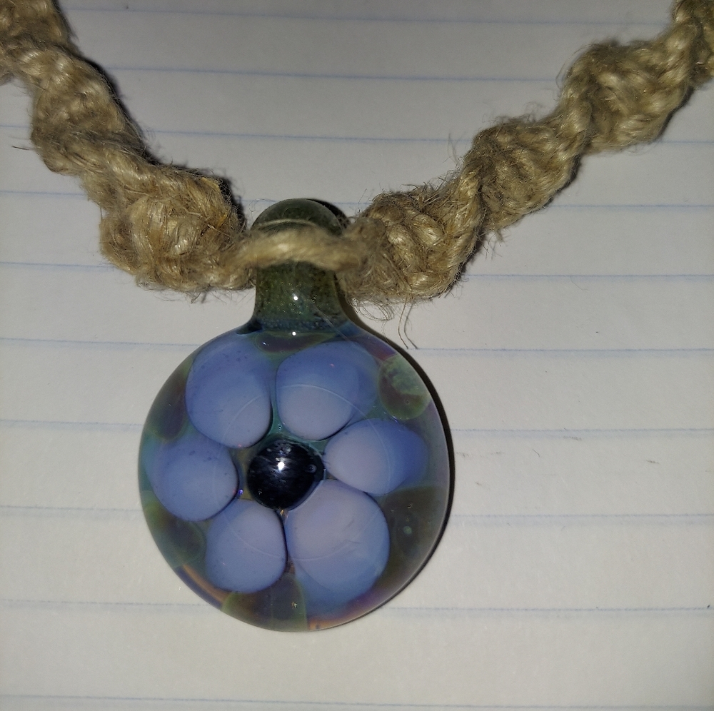 Hemp necklace with hand blown glass beads